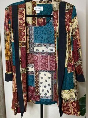 Vintage ULTRA DRESS New York Open Front Patchwork Blazer Kimono Jacket Duster